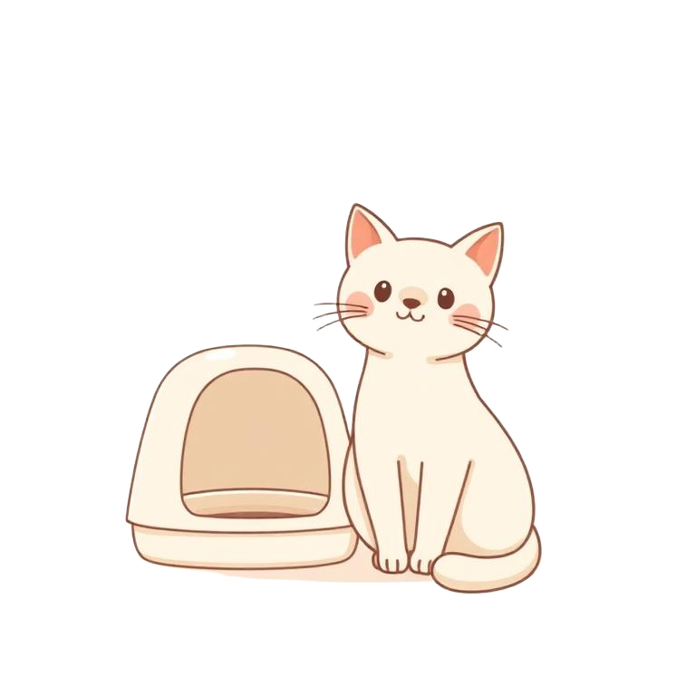 Illustration of a cat happily using a huloo huloo plant-based tofu litter box