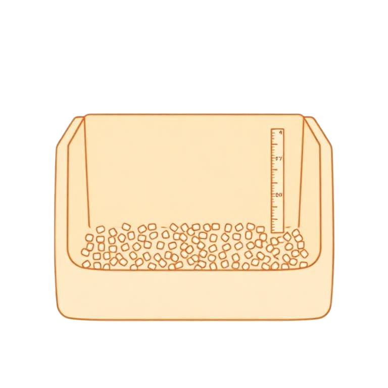 Diagram showing the recommended 2-inch litter depth in the litter box